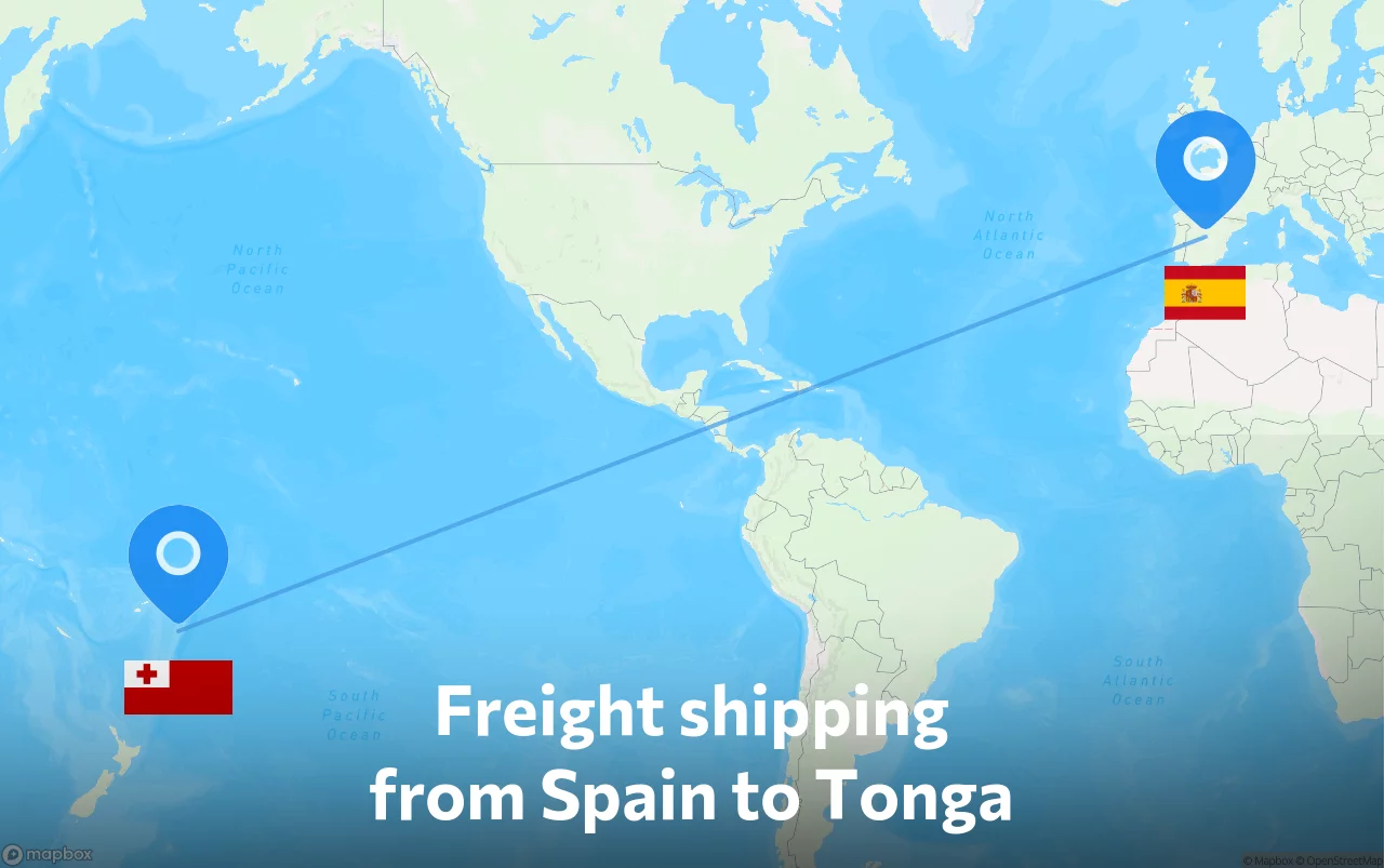 Shipping route from Spain to Tonga