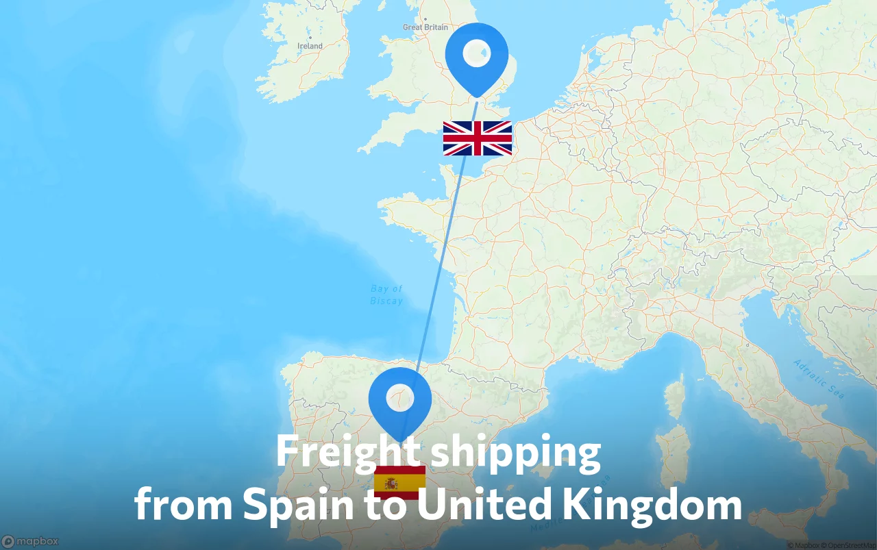 Shipping route from Spain to United Kingdom