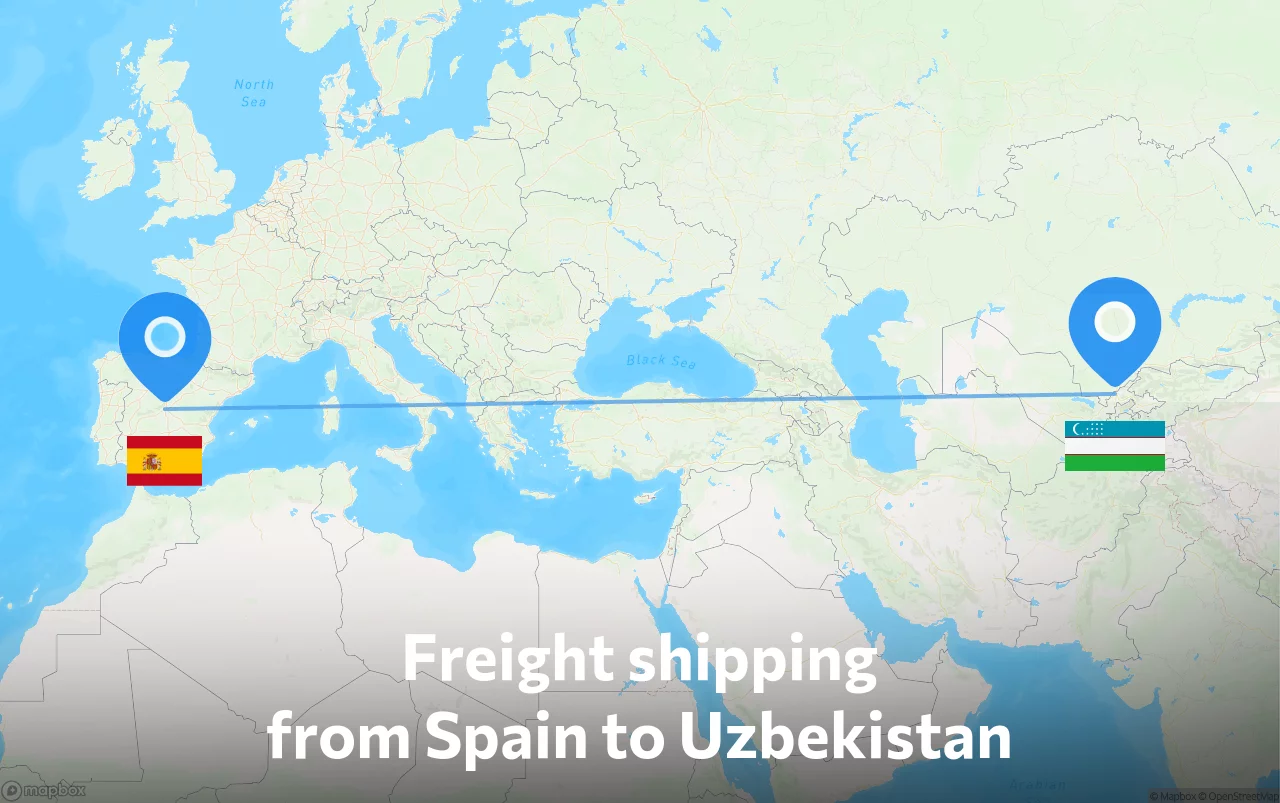 Shipping route from Spain to Uzbekistan