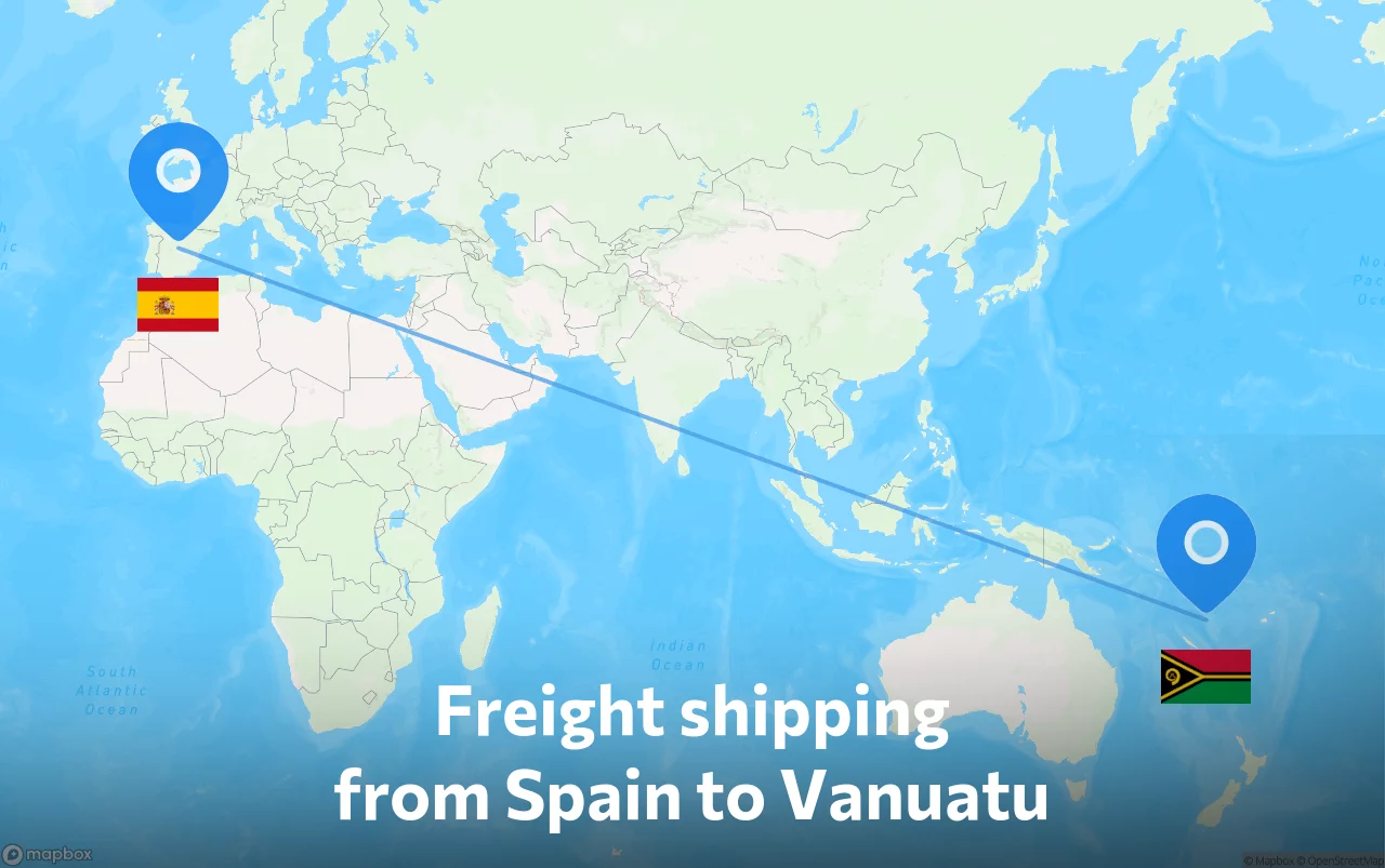 Shipping route from Spain to Vanuatu