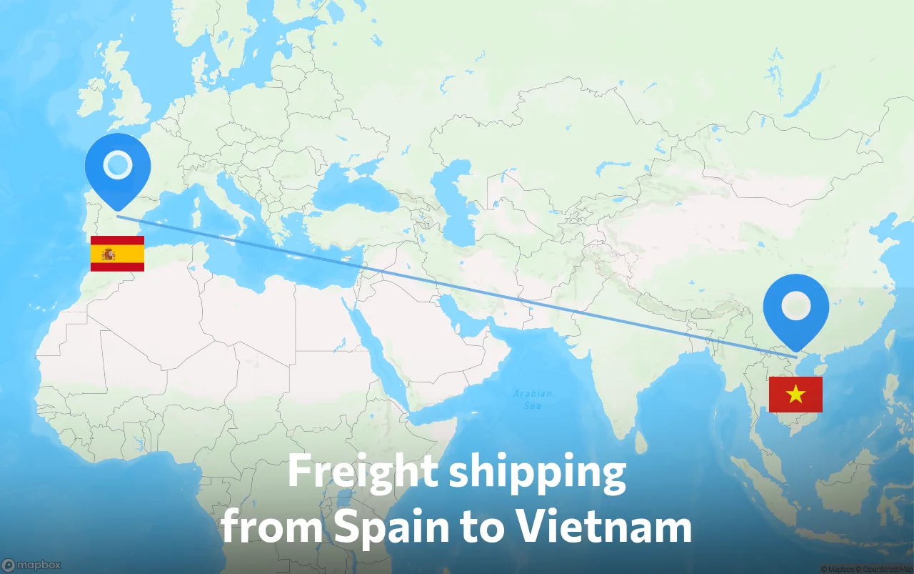 Shipping route from Spain to Vietnam