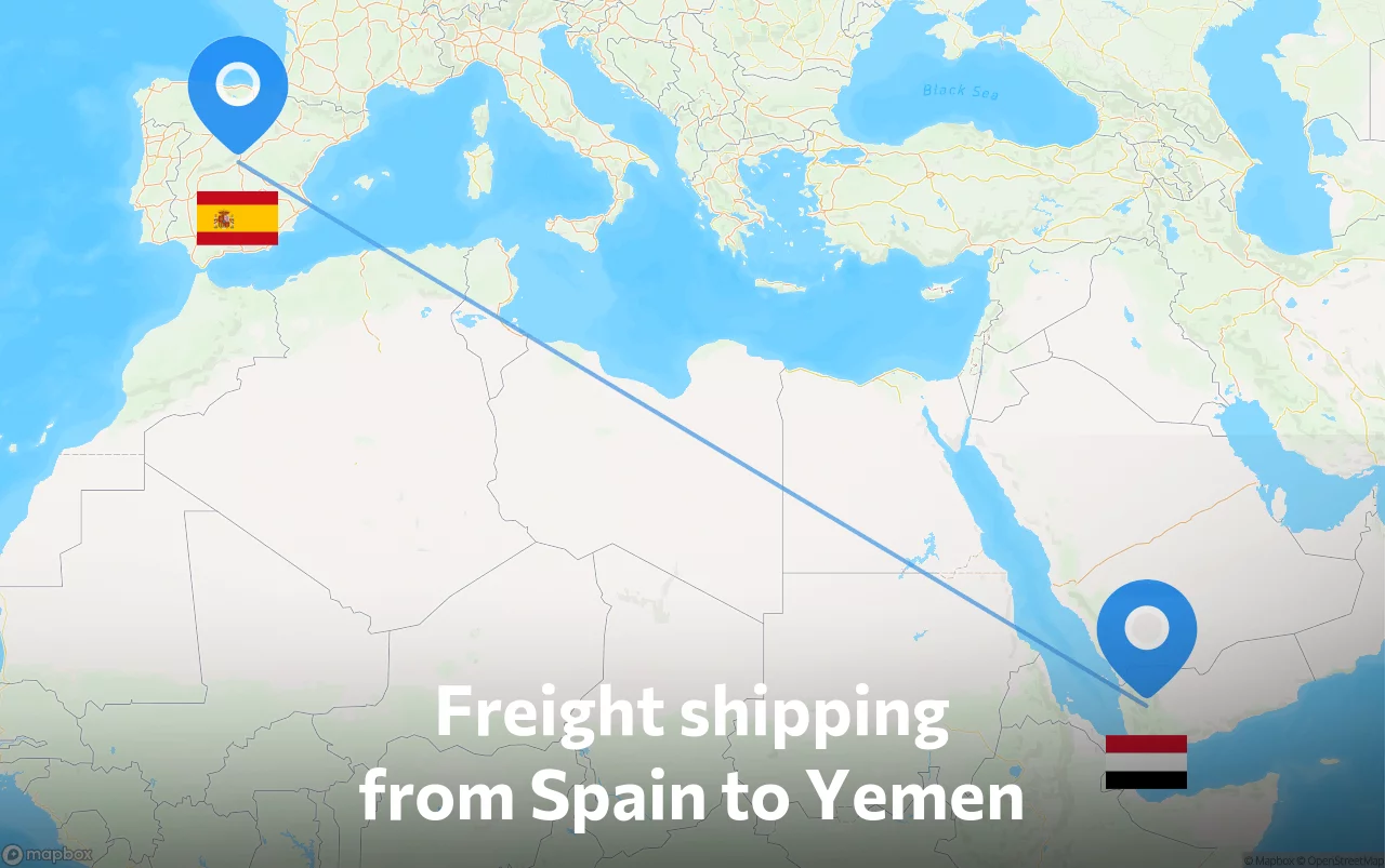 Shipping route from Spain to Yemen