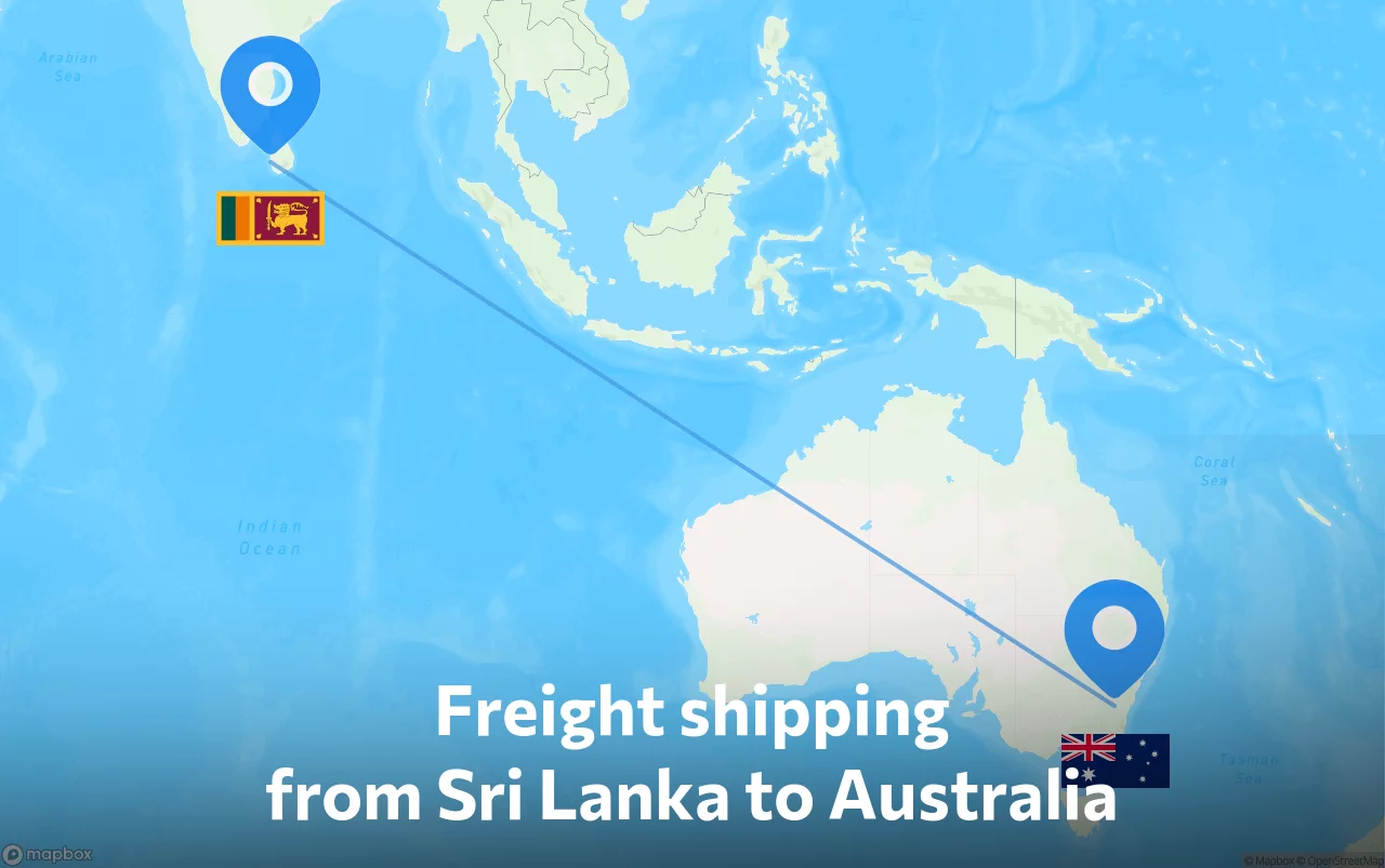 Shipping route from Sri Lanka to Australia