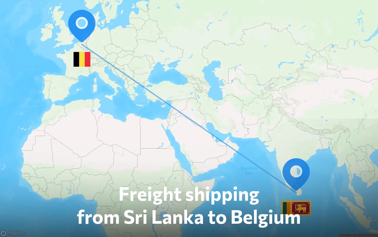 Shipping route from Sri Lanka to Belgium