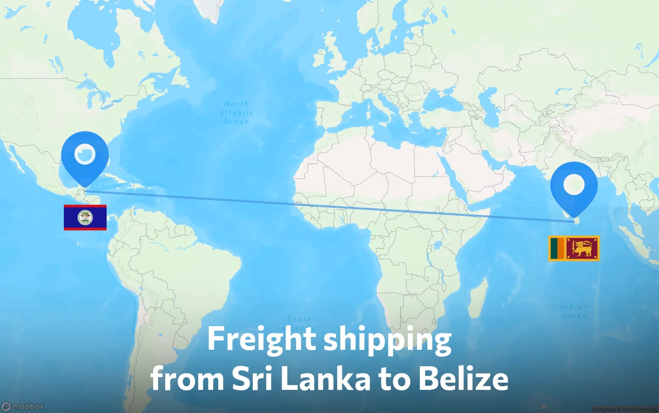 Shipping route from Sri Lanka to Belize