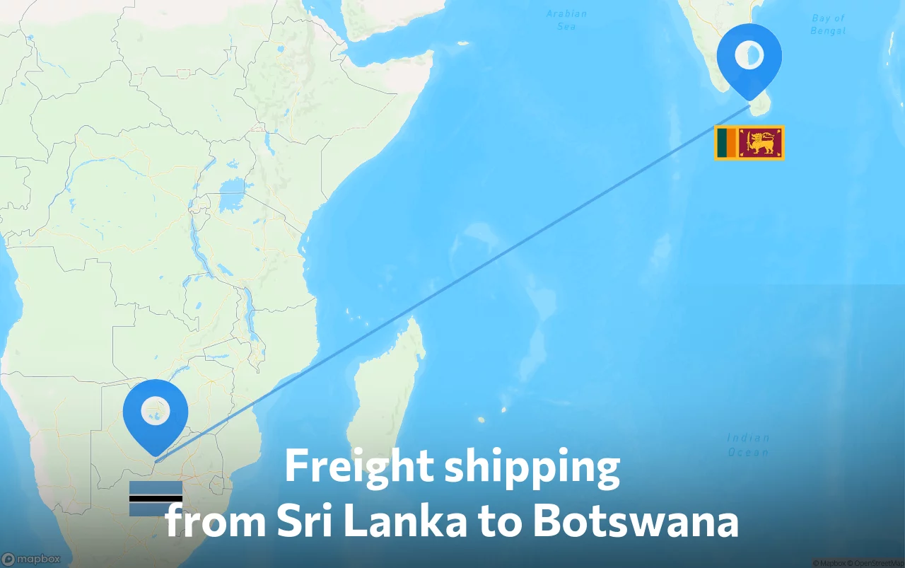 Shipping route from Sri Lanka to Botswana