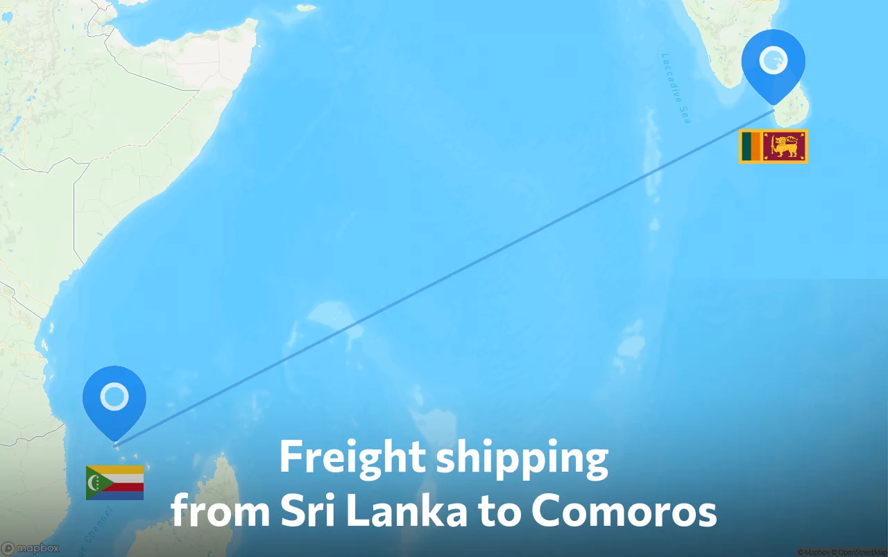 Shipping route from Sri Lanka to Comoros