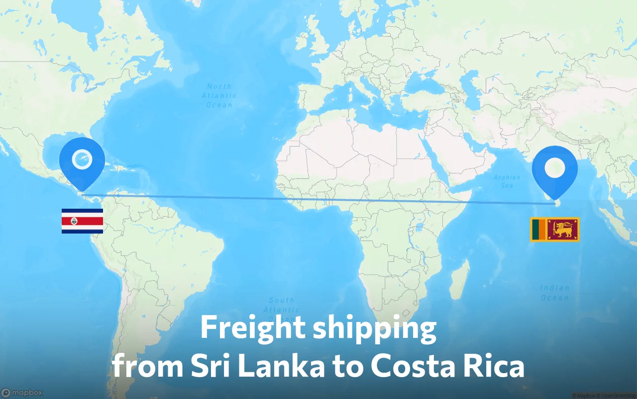 Shipping route from Sri Lanka to Costa Rica
