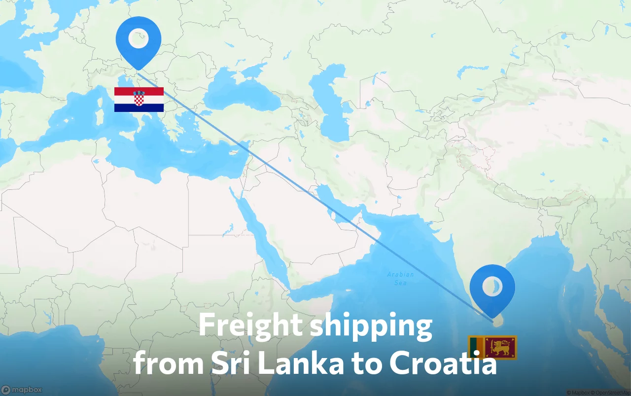 Shipping route from Sri Lanka to Croatia