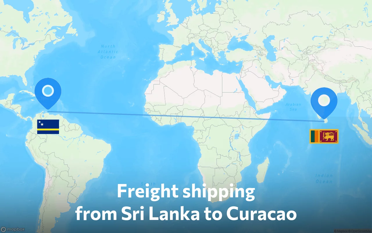 Shipping route from Sri Lanka to Curacao