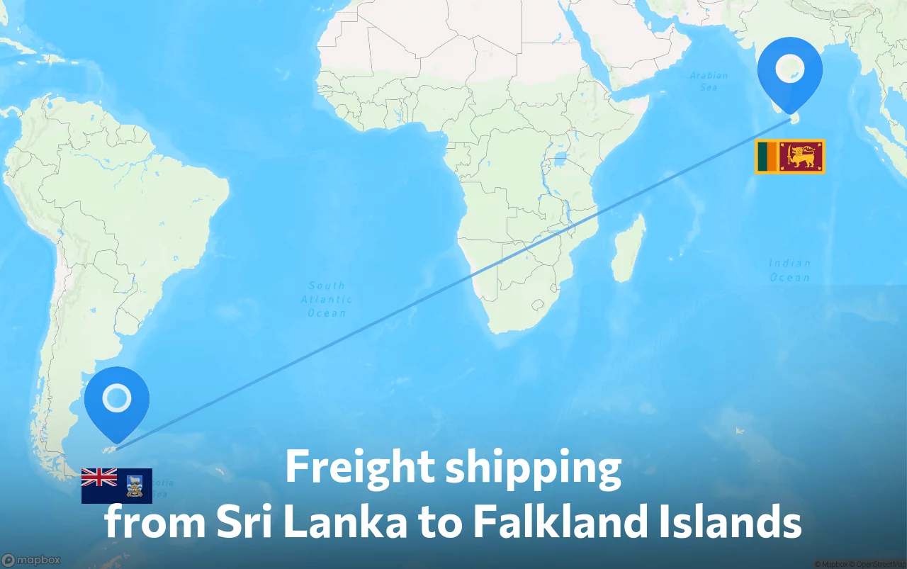 Shipping route from Sri Lanka to Falkland Islands