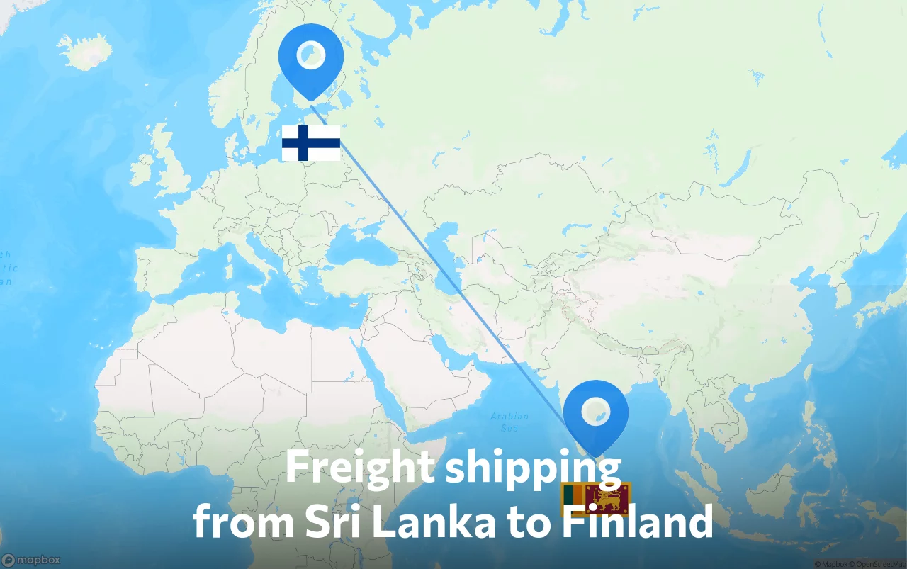 Shipping route from Sri Lanka to Finland