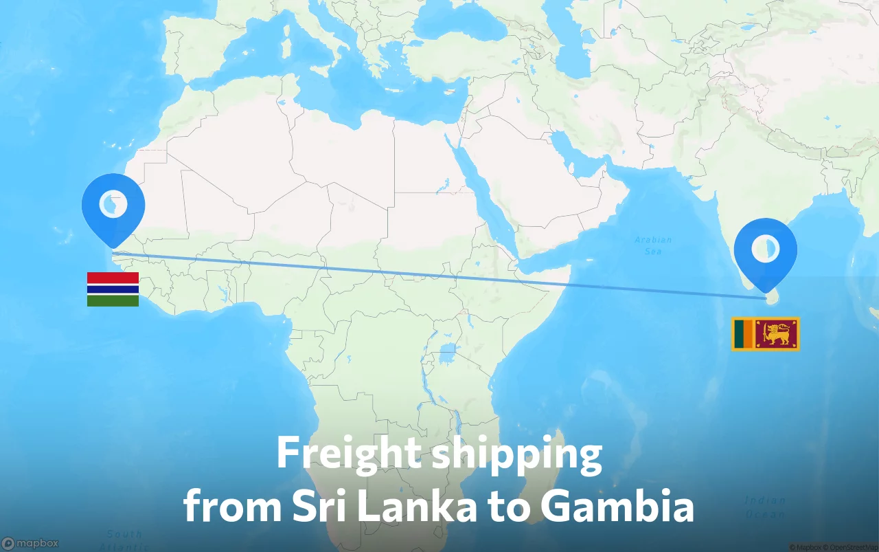Shipping route from Sri Lanka to Gambia