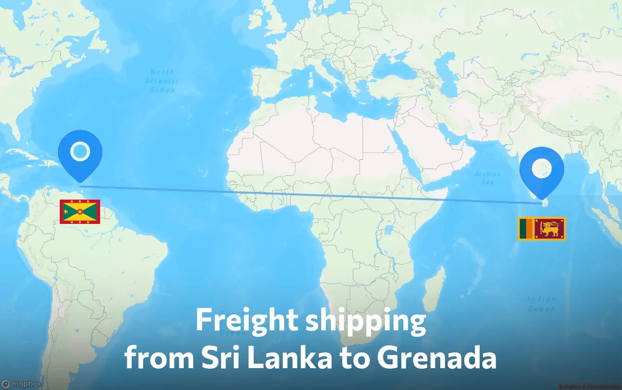 Shipping route from Sri Lanka to Grenada
