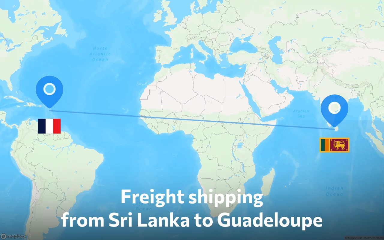 Shipping route from Sri Lanka to Guadeloupe