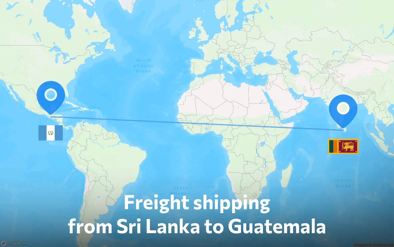 Shipping route from Sri Lanka to Guatemala