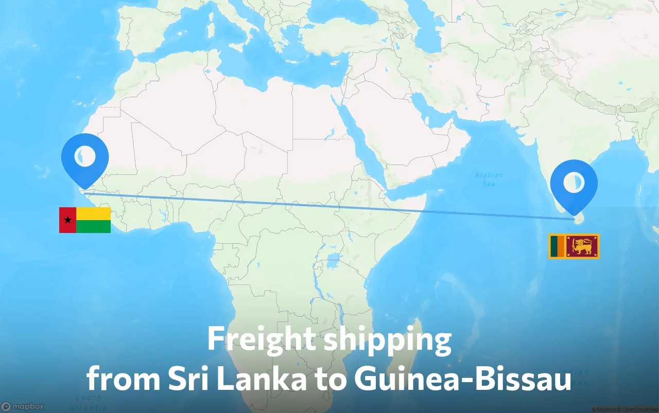 Shipping route from Sri Lanka to Guinea-Bissau