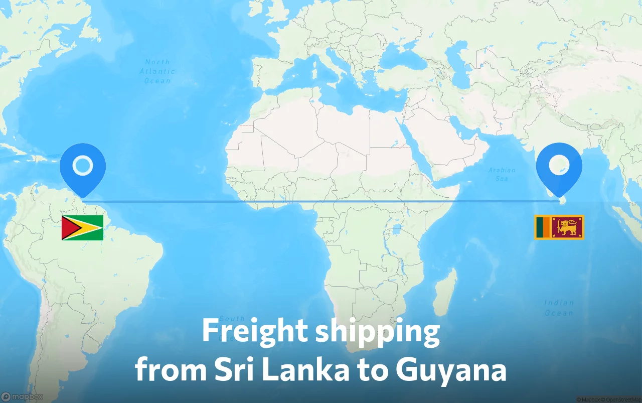 Shipping route from Sri Lanka to Guyana