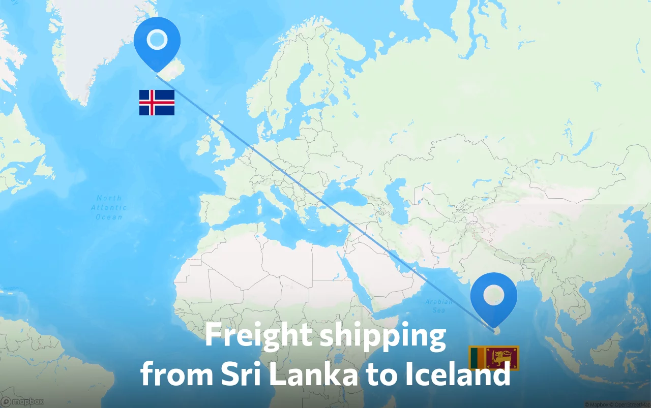 Shipping route from Sri Lanka to Iceland