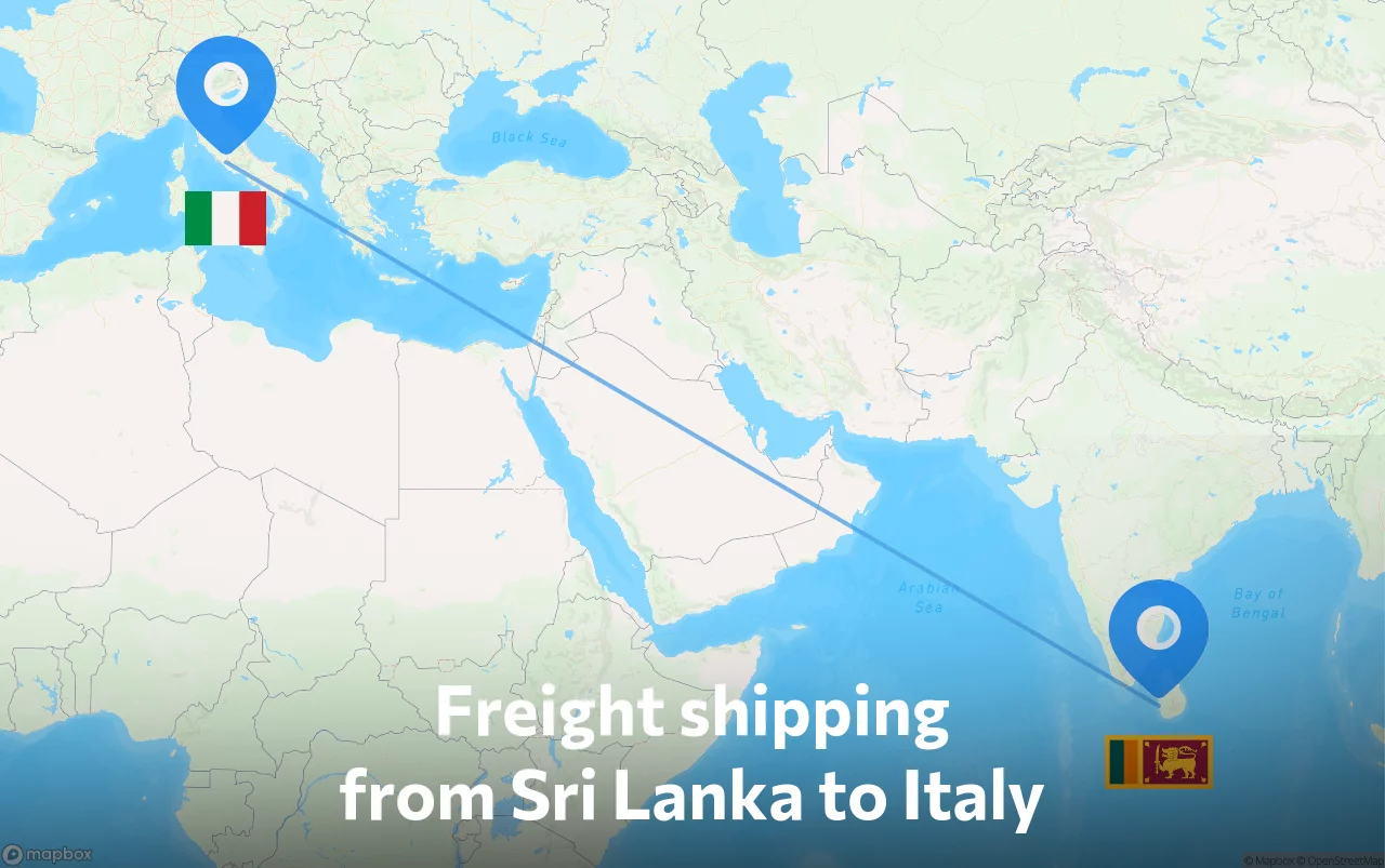 Shipping route from Sri Lanka to Italy