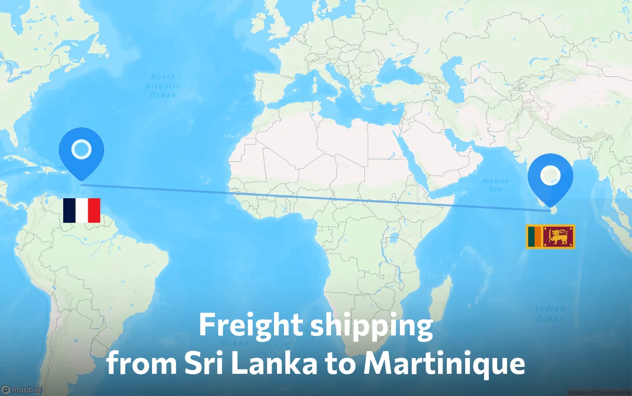 Shipping route from Sri Lanka to Martinique