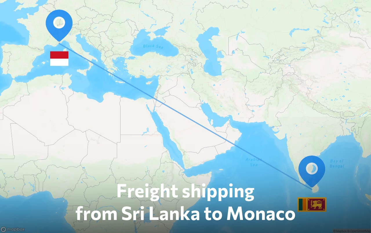 Shipping route from Sri Lanka to Monaco