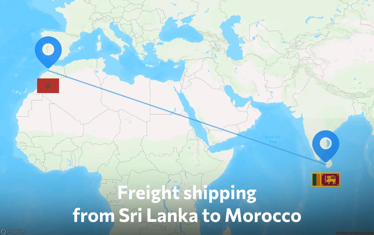 Shipping route from Sri Lanka to Morocco