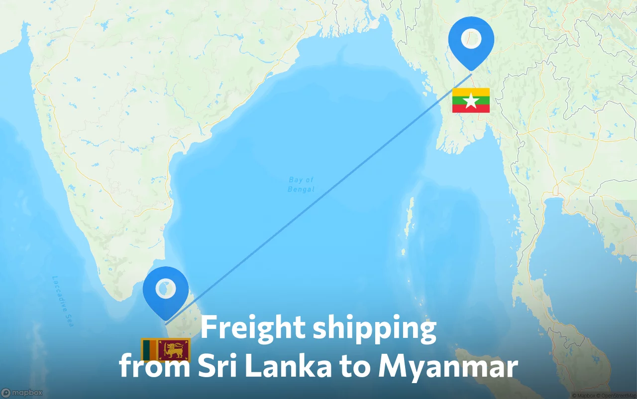 Shipping route from Sri Lanka to Myanmar