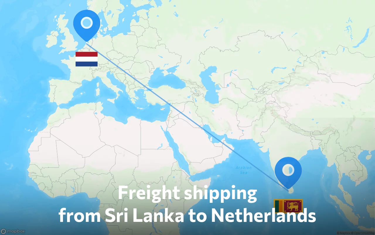 Shipping route from Sri Lanka to Netherlands