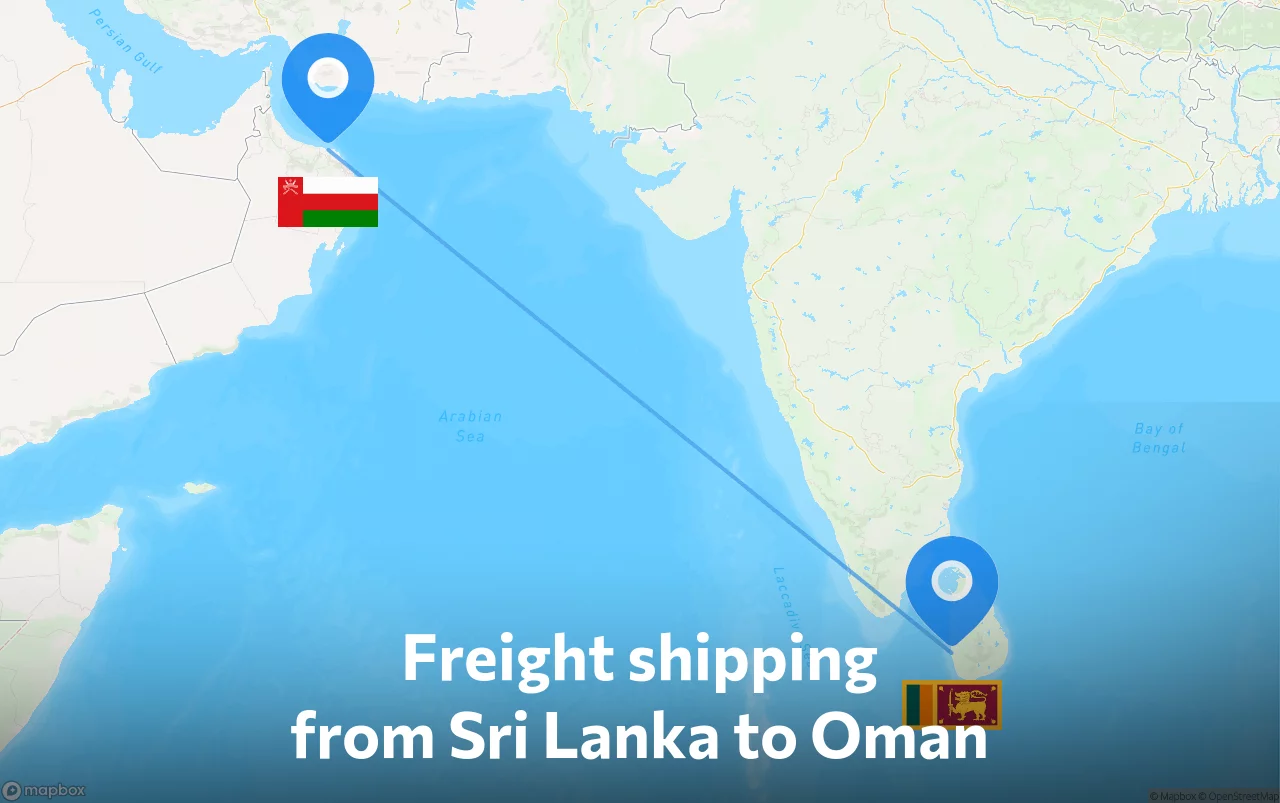 Shipping route from Sri Lanka to Oman