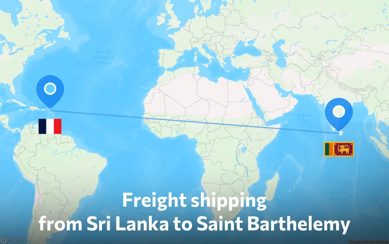 Shipping route from Sri Lanka to Saint Barthelemy