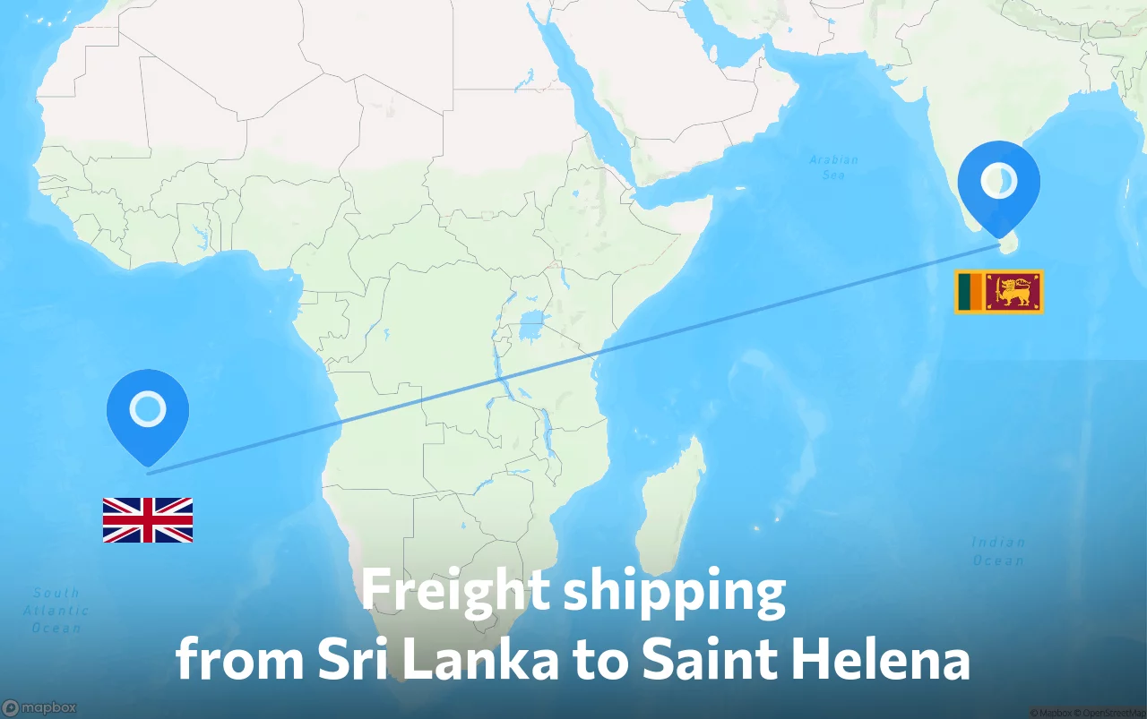 Shipping route from Sri Lanka to Saint Helena