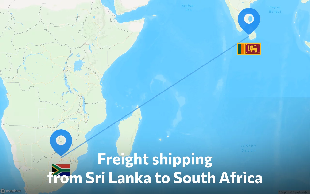 Shipping route from Sri Lanka to South Africa