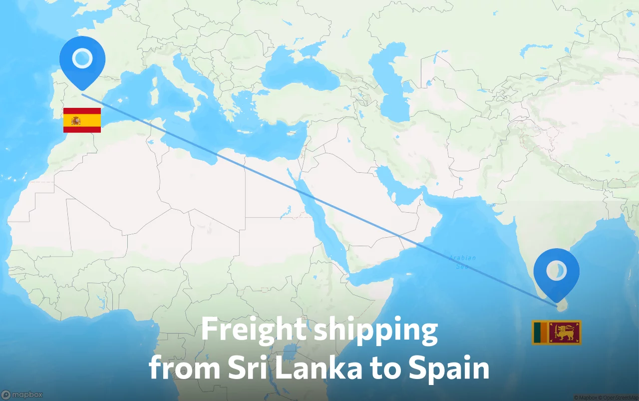 Shipping route from Sri Lanka to Spain