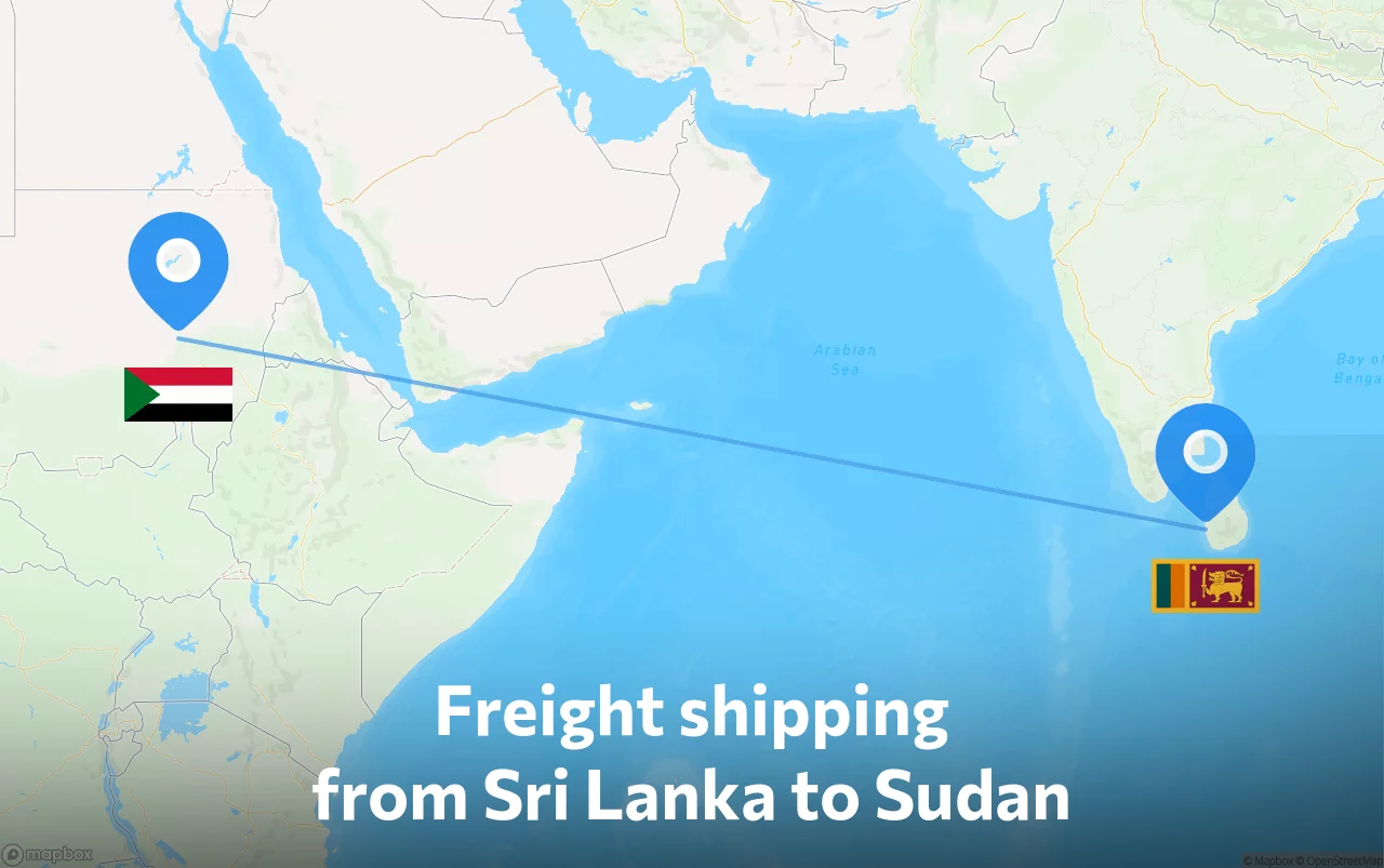 Shipping route from Sri Lanka to Sudan
