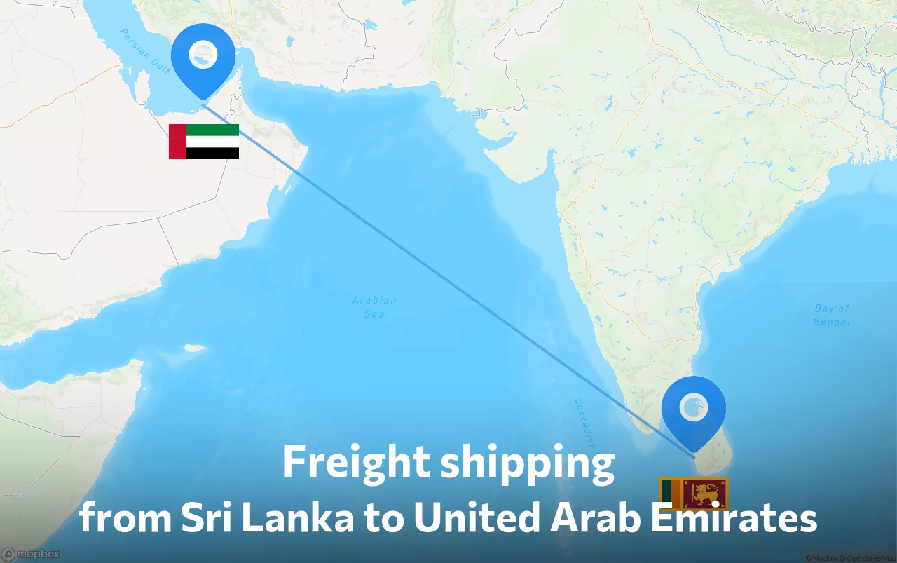 Shipping route from Sri Lanka to United Arab Emirates