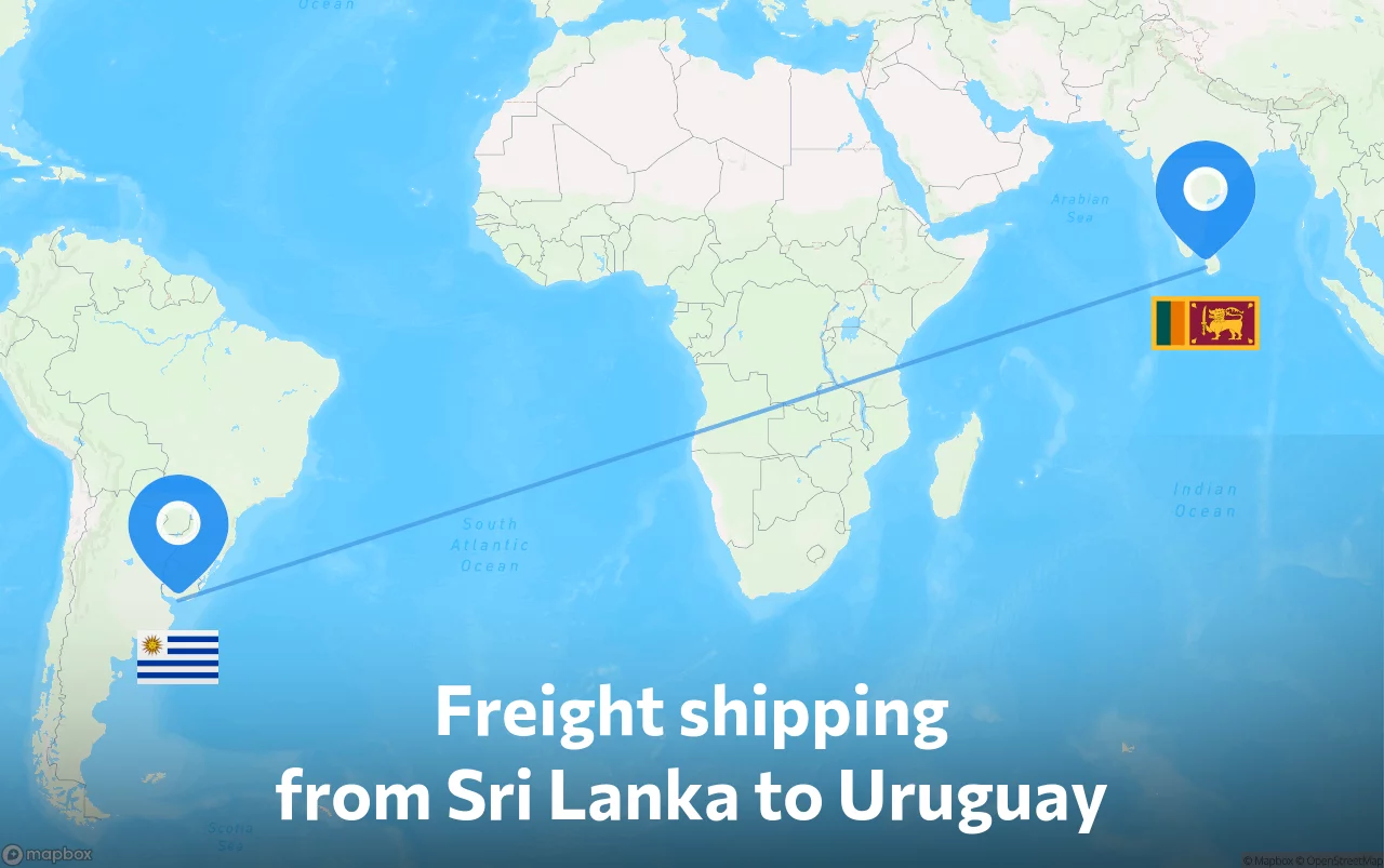 Shipping route from Sri Lanka to Uruguay