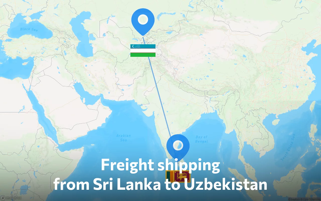 Shipping route from Sri Lanka to Uzbekistan