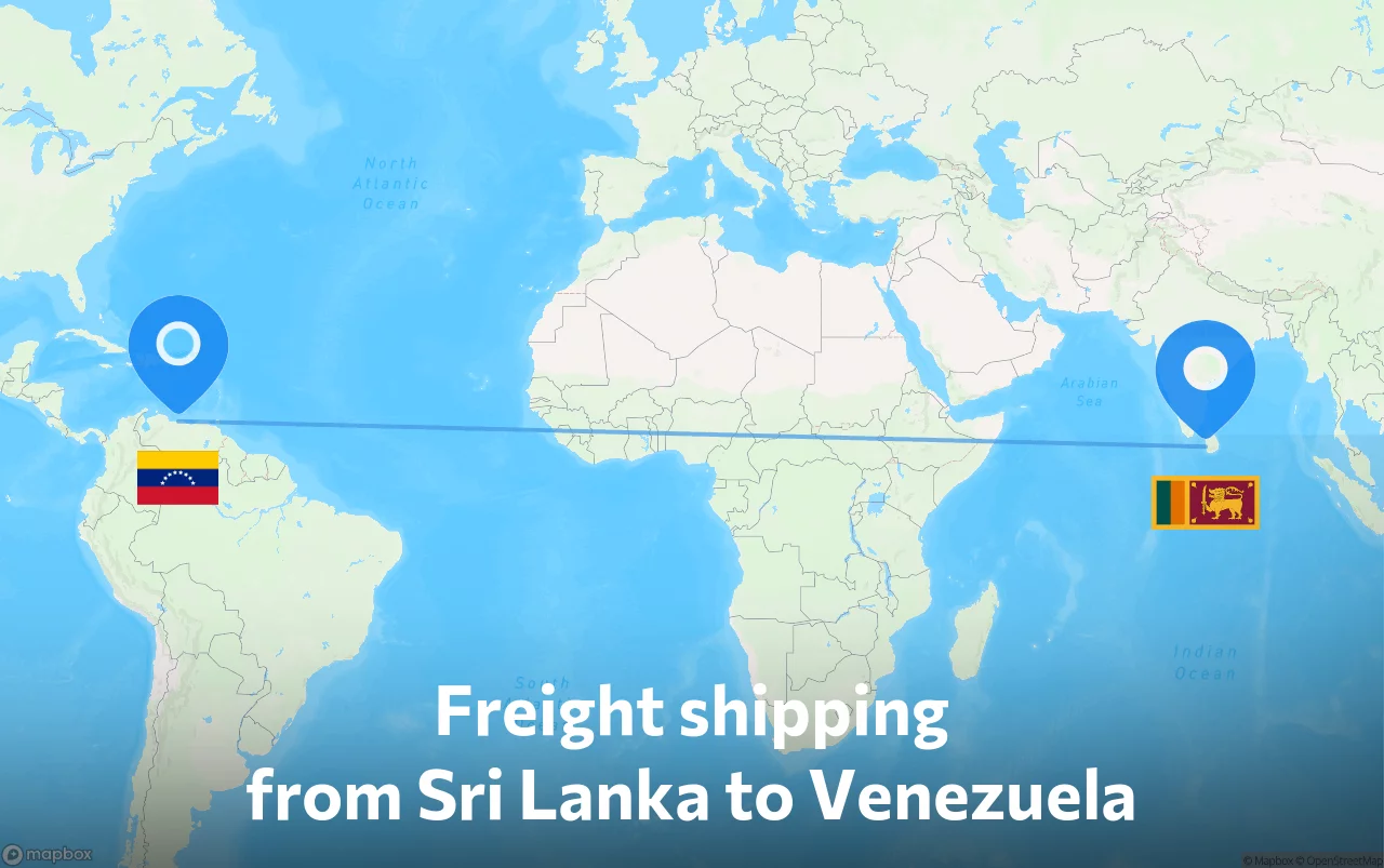 Shipping route from Sri Lanka to Venezuela