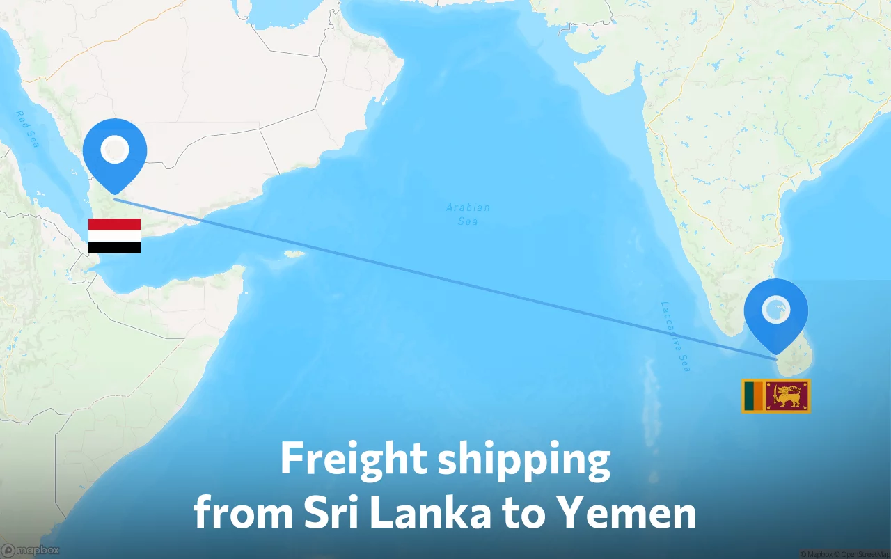 Shipping route from Sri Lanka to Yemen