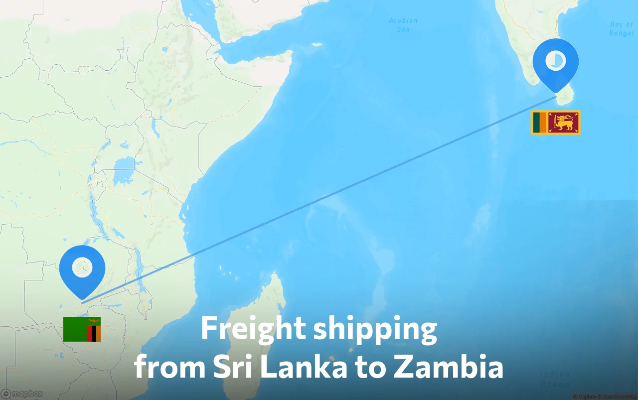 Shipping route from Sri Lanka to Zambia