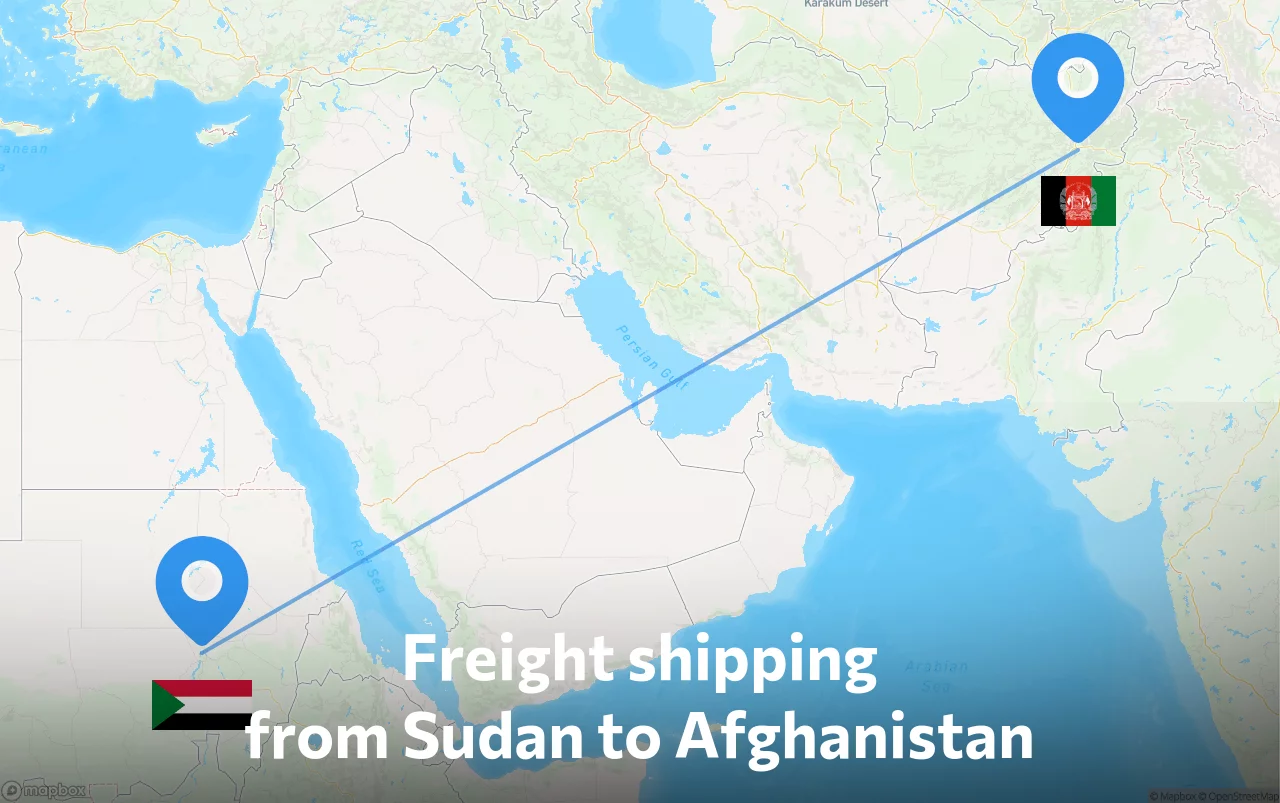 Shipping route from Sudan to Afghanistan
