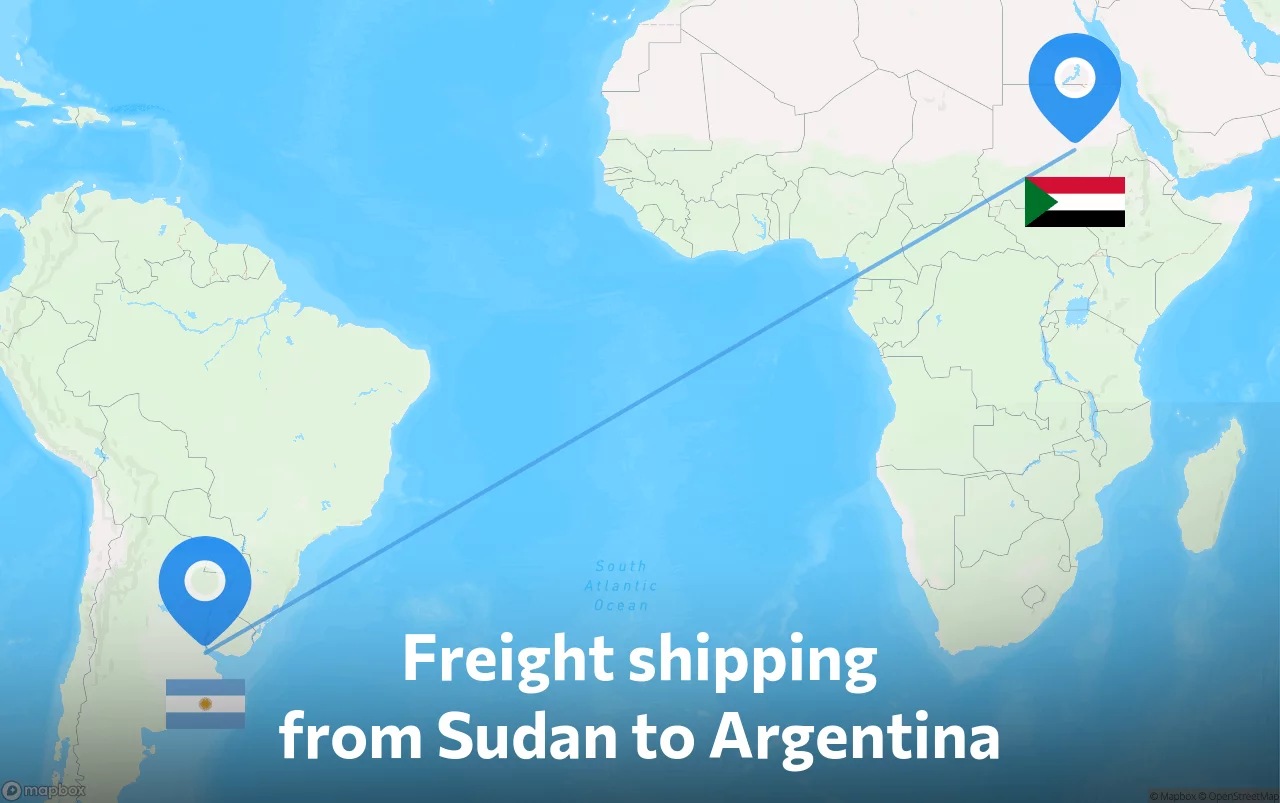 Shipping route from Sudan to Argentina