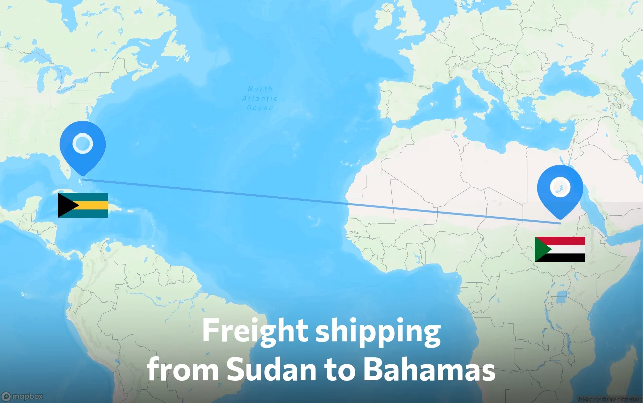 Shipping route from Sudan to Bahamas