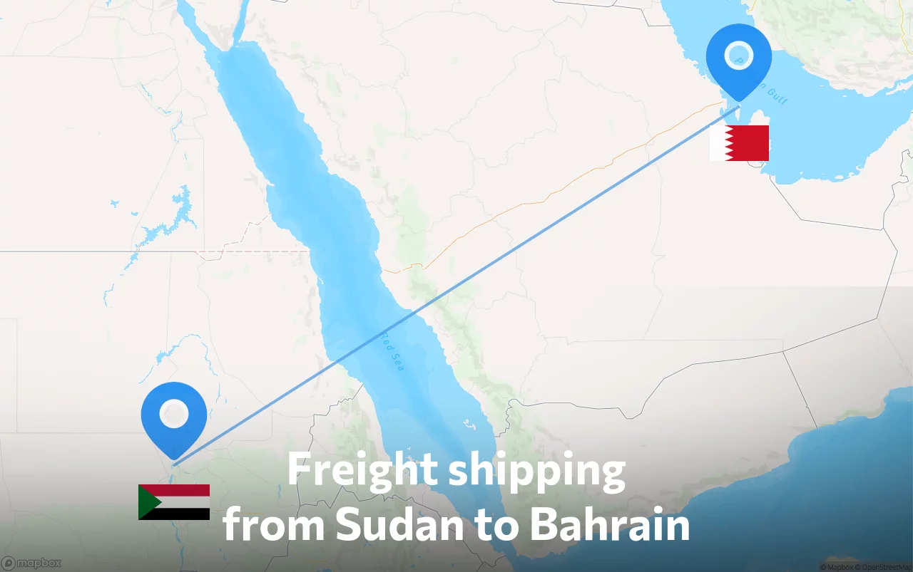 Shipping route from Sudan to Bahrain
