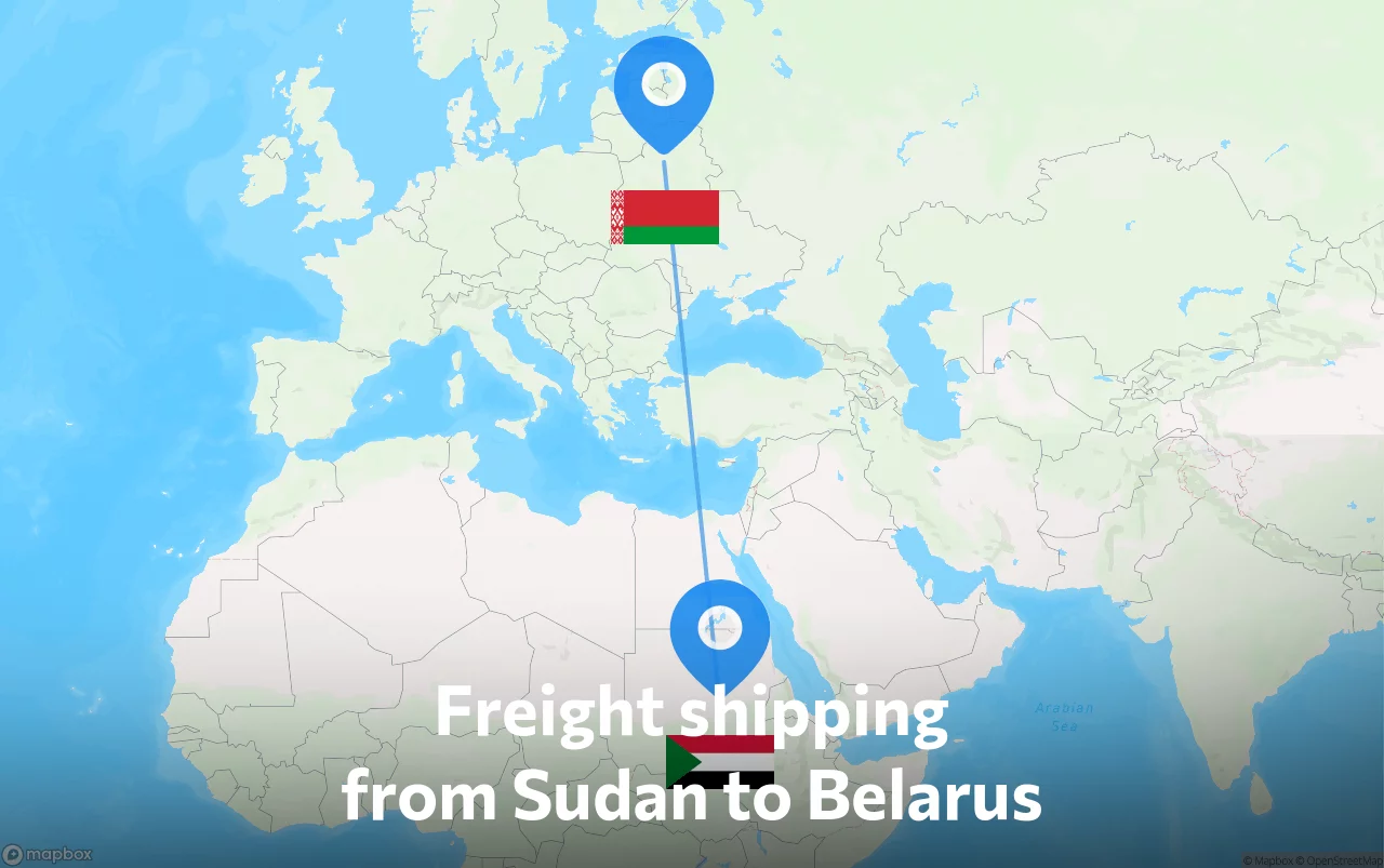 Shipping route from Sudan to Belarus