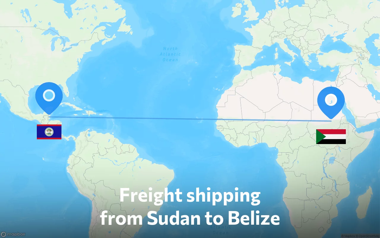 Shipping route from Sudan to Belize