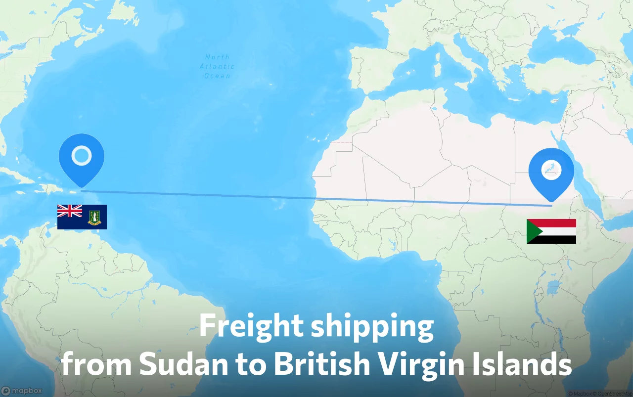 Shipping route from Sudan to British Virgin Islands