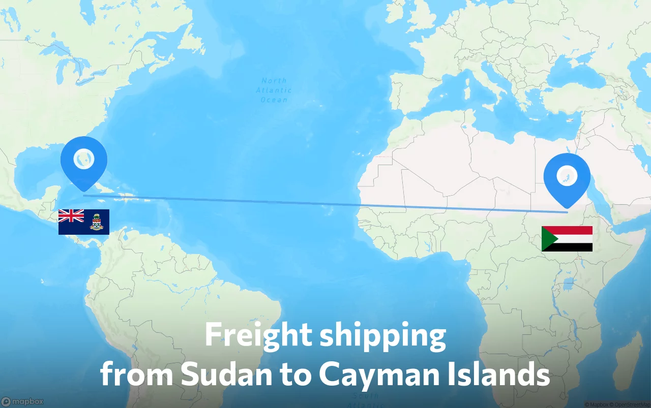 Shipping route from Sudan to Cayman Islands