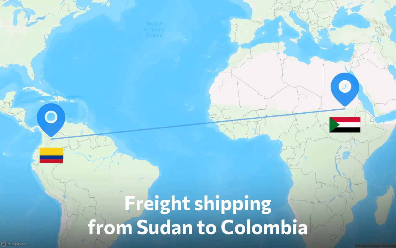 Shipping route from Sudan to Colombia